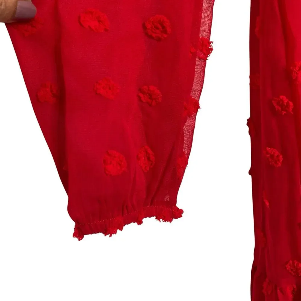 Rare Editions Red Girls' 12 Clip Dot Chiffon Smocked Dress Ruffled Neckline NWT